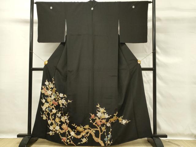 平和屋着物■豪華黒留袖 駒刺繍 枝花文 金彩 正絹 逸品 DABG4213qp