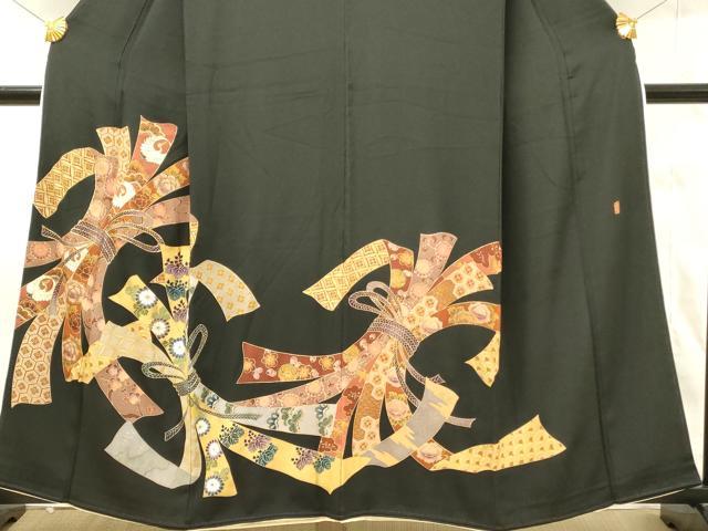平和屋着物■豪華黒留袖 作家物 駒刺繍 束ね熨斗飛鶴花文 金彩 正絹 逸品 DABG4215qp