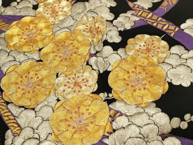平和屋着物■豪華黒留袖 駒刺繍 舞梅文 金銀糸 正絹 逸品 DABG4227qp