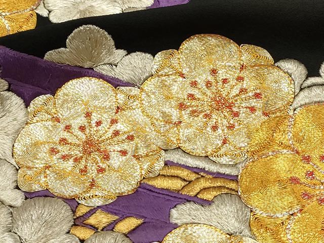 平和屋着物■豪華黒留袖 駒刺繍 舞梅文 金銀糸 正絹 逸品 DABG4227qp