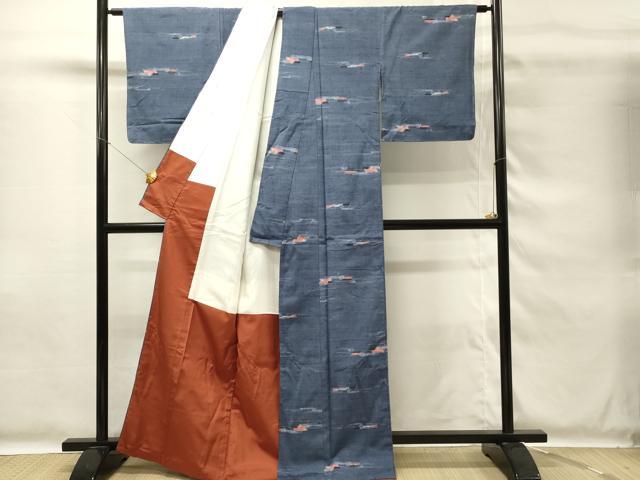 平和屋着物■小千谷紬 結城織 手むすび 幾何学文 反端付き 正絹 逸品 DABG4230qp