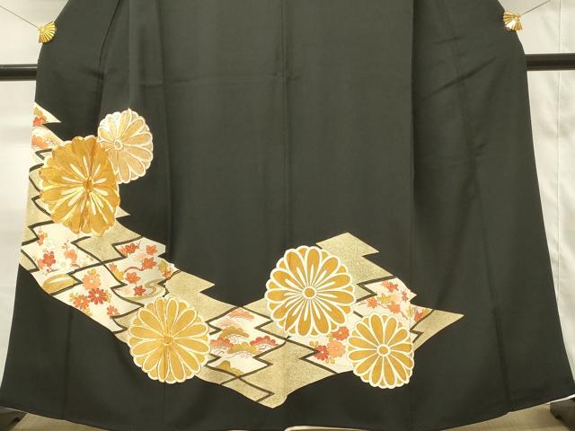 平和屋着物■豪華黒留袖 駒刺繍 菊 松皮菱花文 金彩 正絹 逸品 DABG4234qp