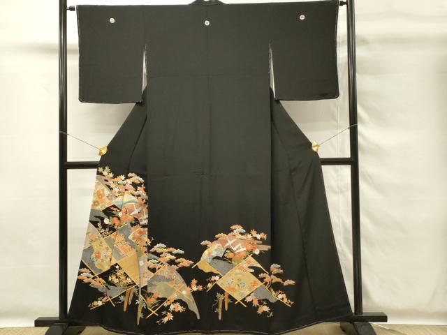平和屋着物■豪華黒留袖 駒刺繍 地紙花鳥文 金銀彩 正絹 逸品 DABG4246qp