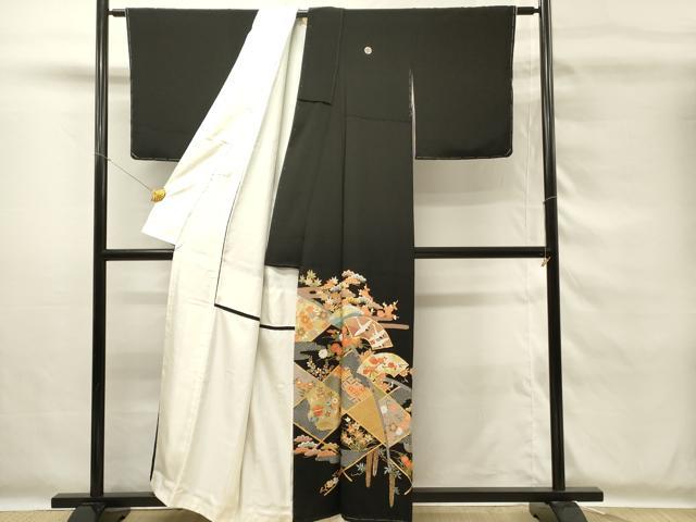 平和屋着物■豪華黒留袖 駒刺繍 地紙花鳥文 金銀彩 正絹 逸品 DABG4246qp
