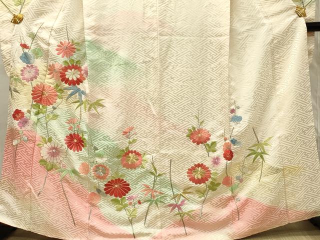 平和屋着物■豪華振袖 総刺繍 駒刺繍 枝花文 菊 暈し染め 金銀糸 正絹 逸品 DABG4264qp