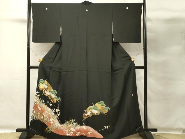 平和屋着物■豪華黒留袖 駒刺繍 万寿染 群鶴 枝松 暈し染め 金彩 正絹 逸品 DABG4265qp
