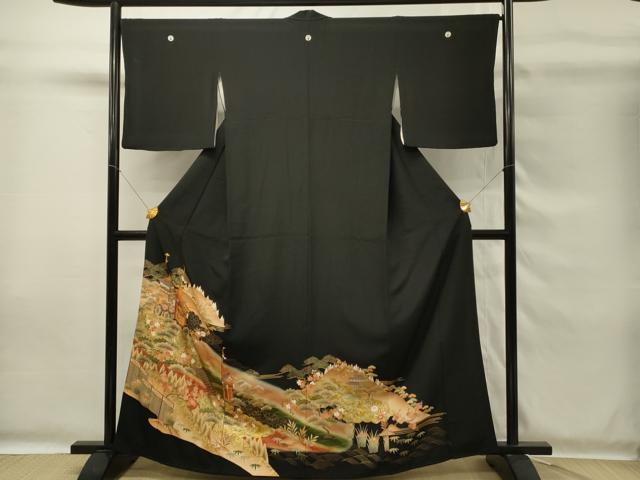 平和屋着物■豪華黒留袖 山車 風景花松文 暈し染め 金彩 正絹 逸品 DABG4266qp