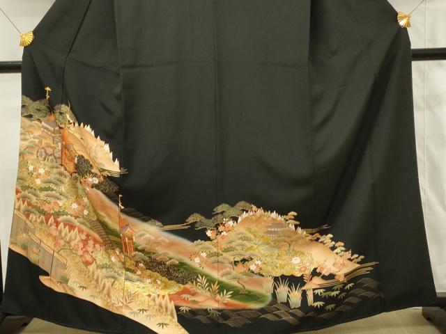 平和屋着物■豪華黒留袖 山車 風景花松文 暈し染め 金彩 正絹 逸品 DABG4266qp