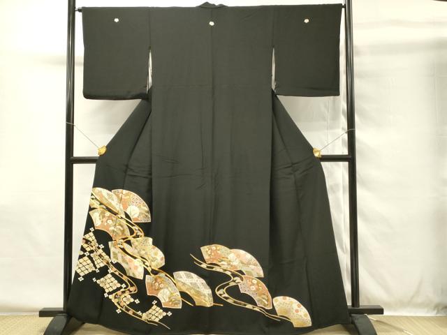 平和屋着物■豪華黒留袖 駒刺繍 地紙花文 金彩 正絹 逸品 DABG4476qp