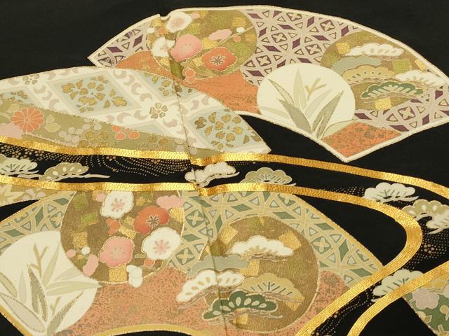 平和屋着物■豪華黒留袖 駒刺繍 地紙花文 金彩 正絹 逸品 DABG4476qp