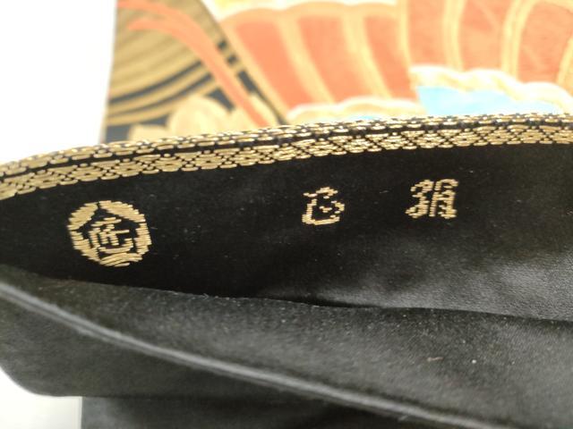 平和屋着物◎六通柄袋帯 唐織 花蝶文 黒地 金糸 正絹 逸品 DABG4605qa