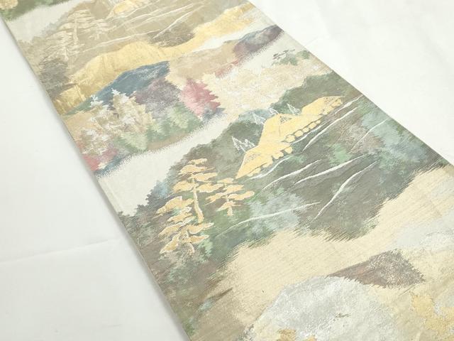 平和屋着物◎六通柄袋帯 風景文 金銀糸 正絹 逸品 DABG4606qa