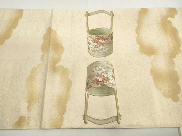 平和屋着物◎太鼓柄袋帯 刺繍 花鳥陶器文 金糸 正絹 逸品 DABG4628qa