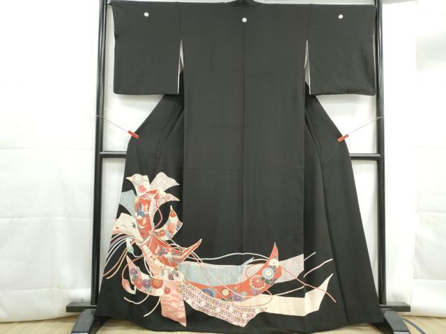 平和屋着物■豪華黒留袖 駒刺繍 束ね熨斗花鳥文 金彩 正絹 逸品 DABG4727qa