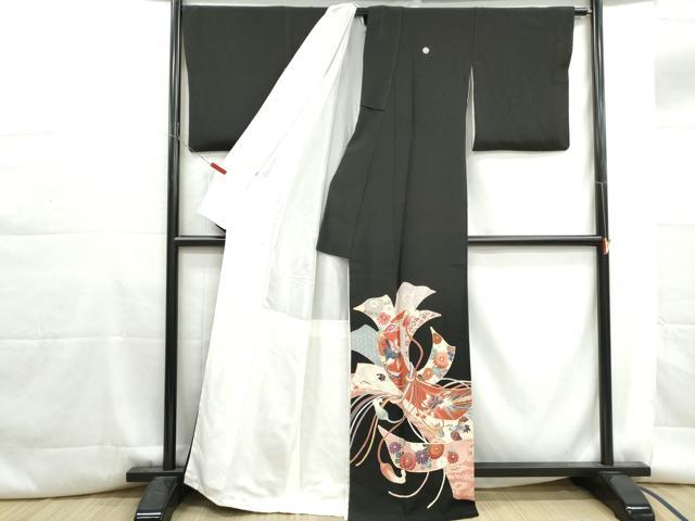 平和屋着物■豪華黒留袖 駒刺繍 束ね熨斗花鳥文 金彩 正絹 逸品 DABG4727qa