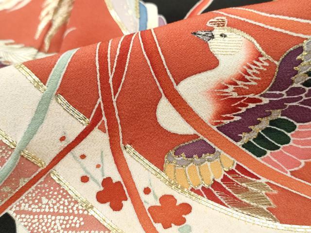 平和屋着物■豪華黒留袖 駒刺繍 束ね熨斗花鳥文 金彩 正絹 逸品 DABG4727qa