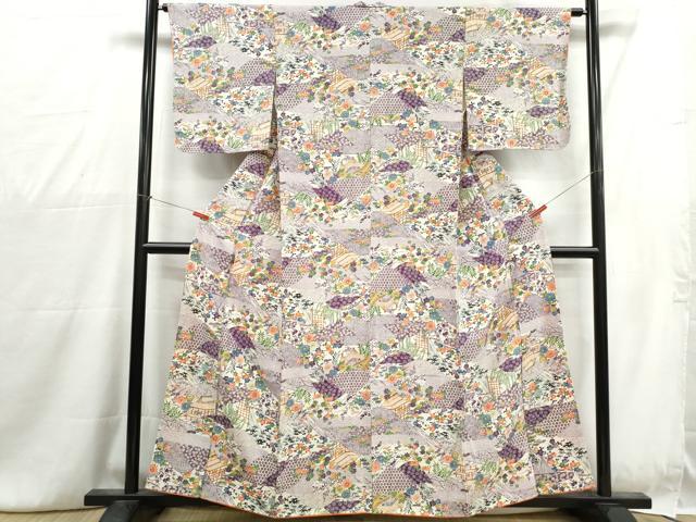 平和屋着物■上質な小紋 型染め 風景花文 松竹梅 鬼しぼ縮緬 正絹 逸品 DABG4734qa