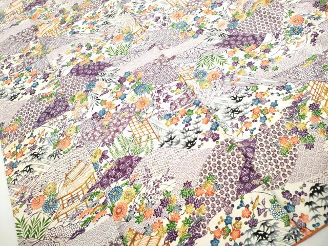 平和屋着物■上質な小紋 型染め 風景花文 松竹梅 鬼しぼ縮緬 正絹 逸品 DABG4734qa