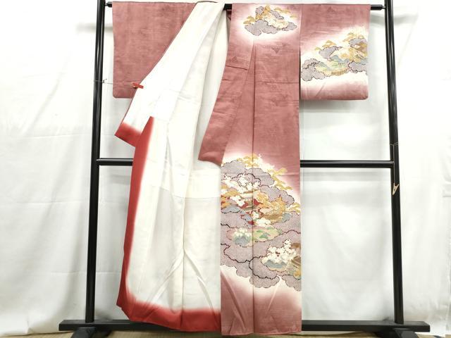 平和屋着物■訪問着 風景花文 松竹梅 暈し染め 金彩 正絹 逸品 DABG4755qa