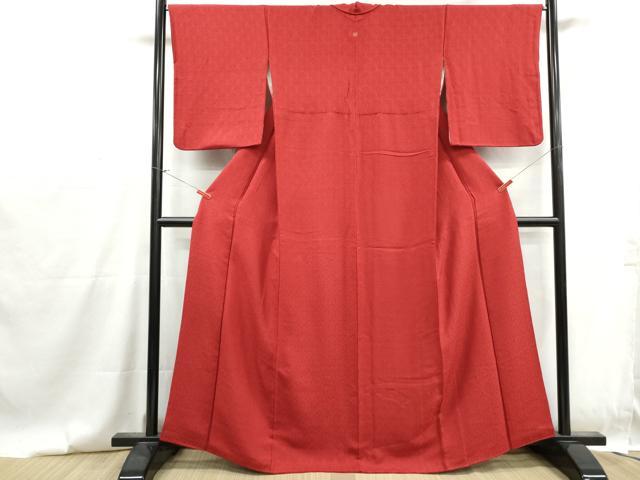 平和屋着物■上質な色無地 菊尽くし地紋 緋色 正絹 逸品 DABG4763qa
