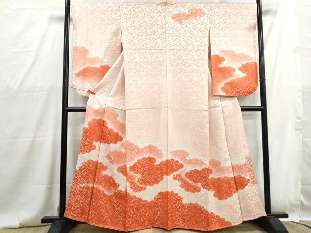 平和屋着物■訪問着 雲取り群れ鶴文 暈し染め 銀通し地 正絹 逸品 DABG4770qa