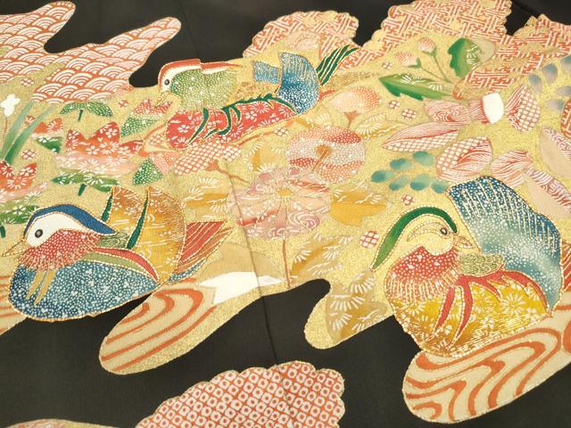 平和屋着物■豪華黒留袖 駒刺繍 流水鴛鴦花文 金彩 正絹 逸品 DABG4815qa