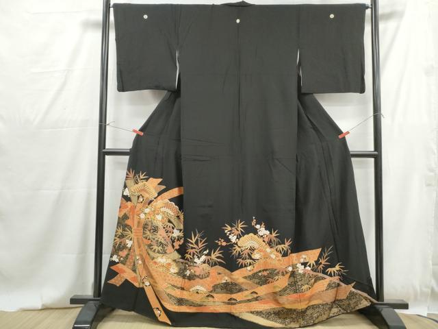 平和屋着物■豪華黒留袖 駒刺繍 束ね熨斗花文 松竹梅 金彩 正絹 逸品 DABG4817qa