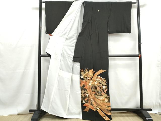 平和屋着物■豪華黒留袖 駒刺繍 束ね熨斗花文 松竹梅 金彩 正絹 逸品 DABG4817qa