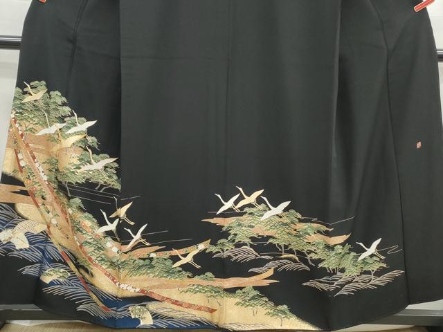 平和屋着物■豪華黒留袖 作家物 駒刺繍 飛鶴立波松文 金彩 正絹 逸品 DABG4827qa