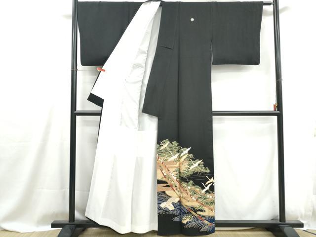 平和屋着物■豪華黒留袖 作家物 駒刺繍 飛鶴立波松文 金彩 正絹 逸品 DABG4827qa