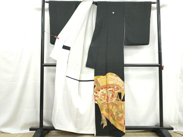 平和屋着物■豪華黒留袖 駒刺繍 檜扇御所車花文 金彩 正絹 逸品 DABG4828qa