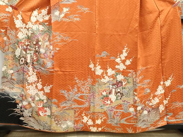 平和屋着物■豪華振袖 駒刺繍 御所車孔雀花文 暈し染め 金彩 正絹 逸品 DABG4864qa