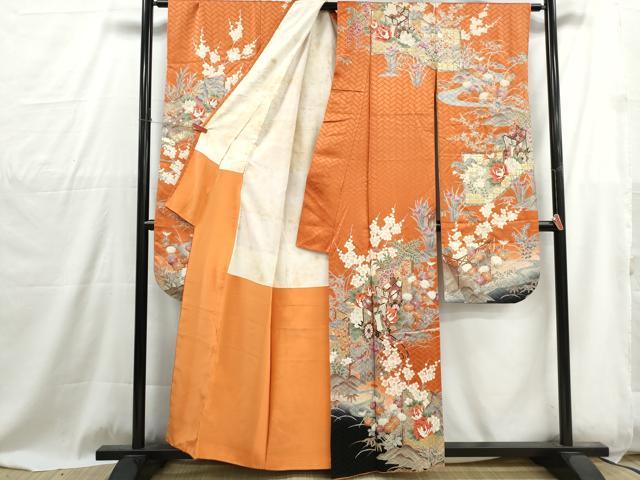 平和屋着物■豪華振袖 駒刺繍 御所車孔雀花文 暈し染め 金彩 正絹 逸品 DABG4864qa