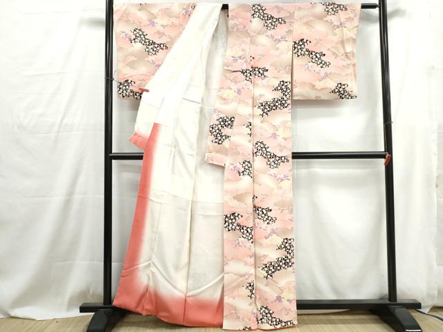 平和屋着物■上質な小紋 雲取り枝梅文 暈し染め 鬼しぼ縮緬 正絹 逸品 DABG4869qa