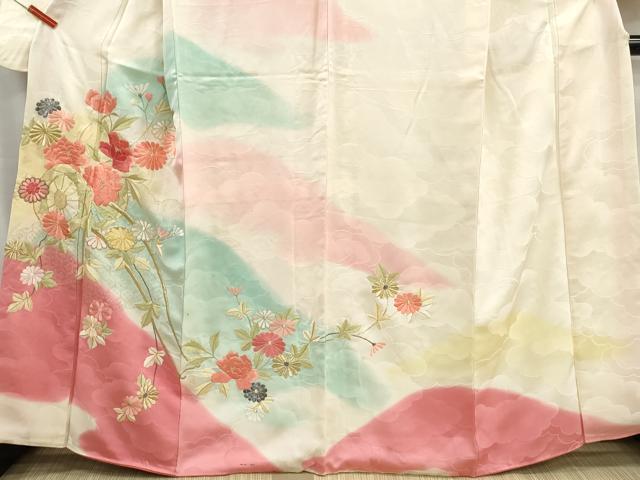 平和屋着物■小振袖 二尺袖 総刺繍 駒刺繍 花車文 暈し染め 金糸 正絹 逸品 DABG4907qa