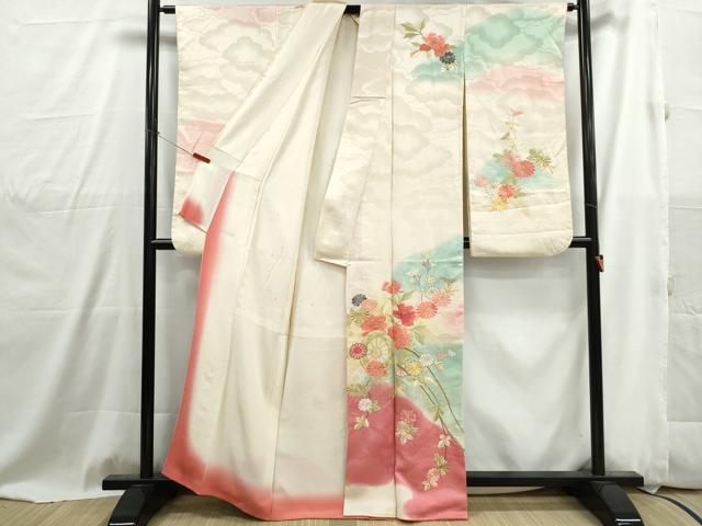 平和屋着物■小振袖 二尺袖 総刺繍 駒刺繍 花車文 暈し染め 金糸 正絹 逸品 DABG4907qa