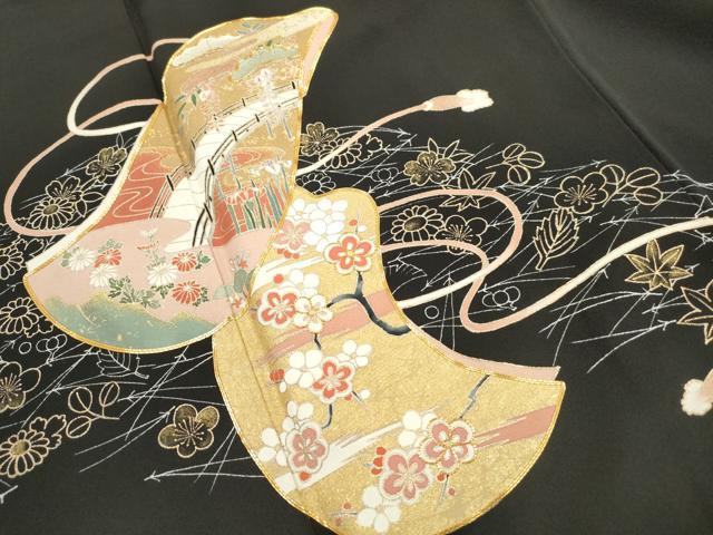 平和屋着物■豪華黒留袖 作家物 駒刺繍 渡橋風景文 金彩 正絹 逸品 DABG4919qa