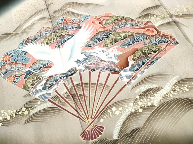 平和屋着物■豪華黒留袖 駒刺繍 扇面飛鶴浜松文 暈し染め 金彩 正絹 逸品 DABG4922qa