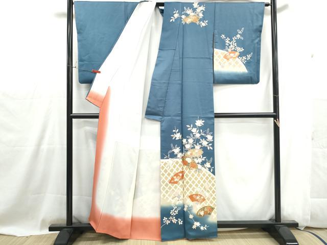 平和屋着物■訪問着 駒刺繍 地紙枝花文 暈し染め 金彩 正絹 逸品 DABG4943qa