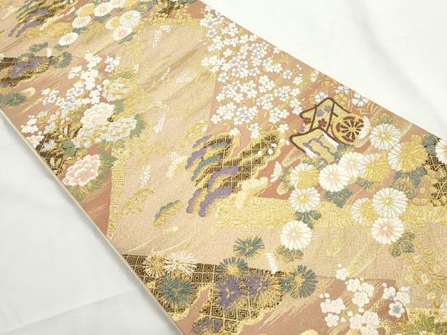 平和屋着物◎六通柄袋帯 唐織 御所車花松文 金銀糸 やまと誂製 正絹 逸品 DABG4954qa