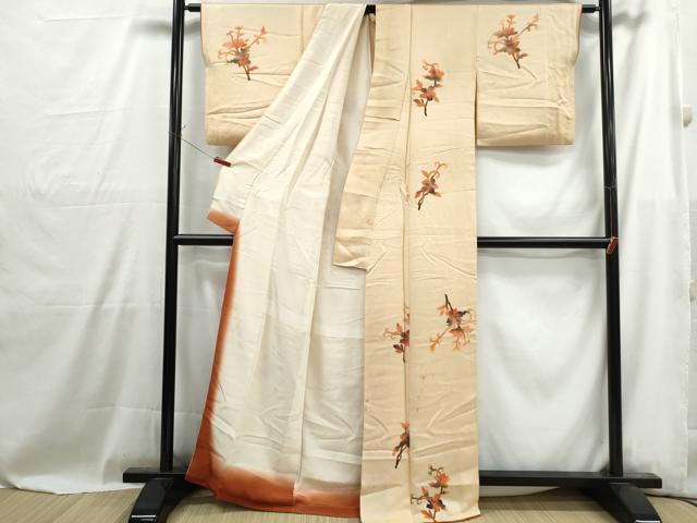 平和屋着物■上質な小紋 ろうけつ染め 枝花文 正絹 逸品 DABG4990qa