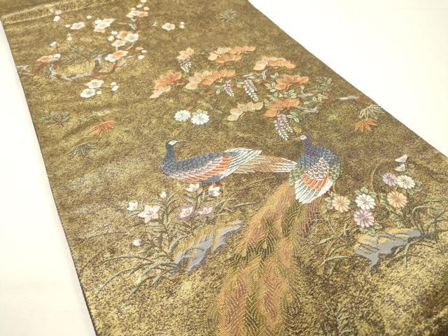 平和屋本店●太鼓柄袋帯 唐織 孔雀絵文 本金箔 金泥箔 正絹 逸品 DABG5059fe