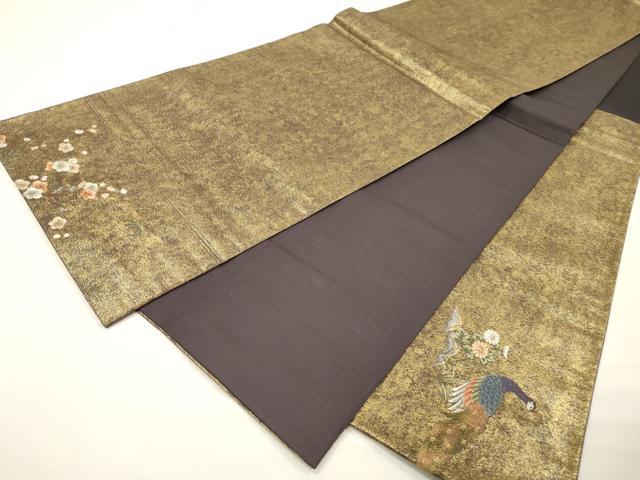 平和屋本店●太鼓柄袋帯 唐織 孔雀絵文 本金箔 金泥箔 正絹 逸品 DABG5059fe