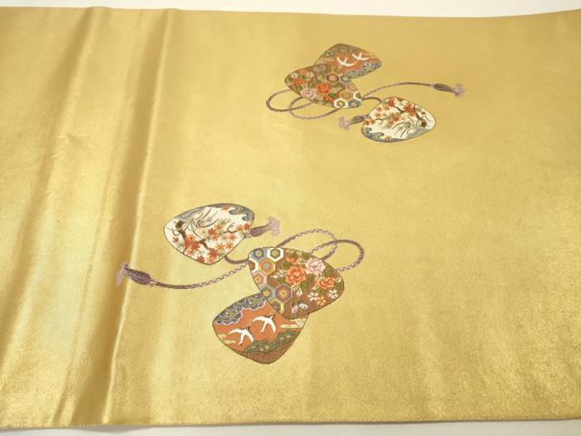 平和屋本店●太鼓柄袋帯 唐織 人物花松文 本金箔 金泥箔 正絹 逸品 未使用 DABG5065fe