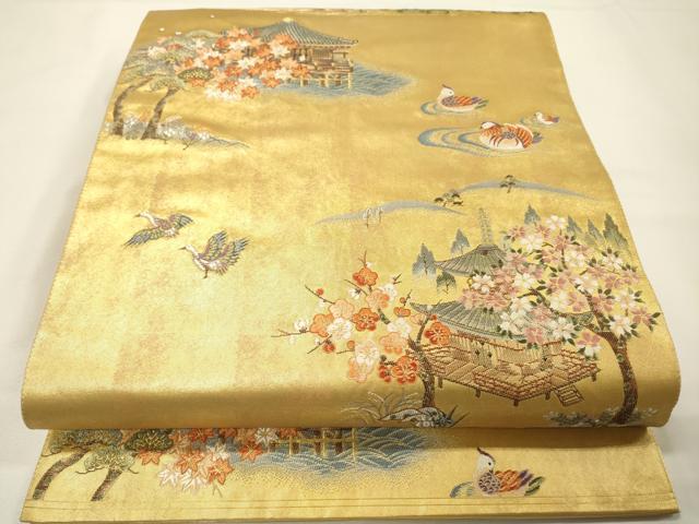平和屋本店●六通柄袋帯 唐織 天の橋立絵文 本金箔 金泥箔 正絹 逸品 DABG5066fe