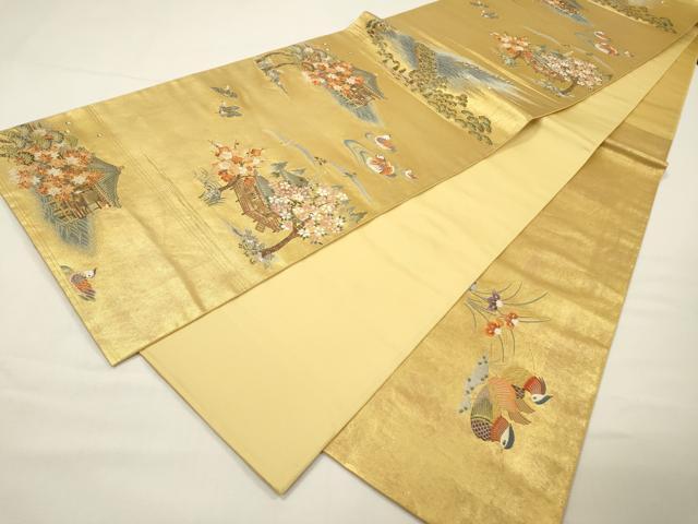 平和屋本店●六通柄袋帯 唐織 天の橋立絵文 本金箔 金泥箔 正絹 逸品 DABG5066fe