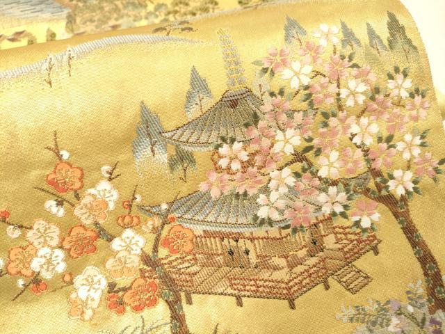 平和屋本店●六通柄袋帯 唐織 天の橋立絵文 本金箔 金泥箔 正絹 逸品 DABG5066fe