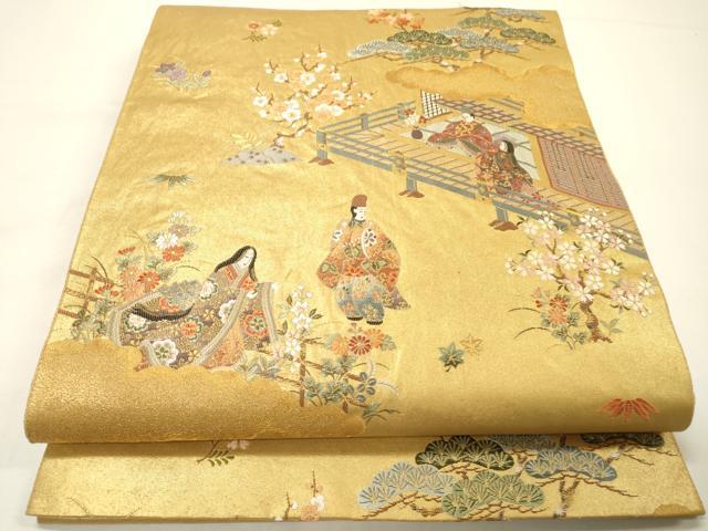 平和屋本店●六通柄袋帯 唐織 伊勢物語絵巻 本金箔 金泥箔 正絹 逸品 DABG5068fe