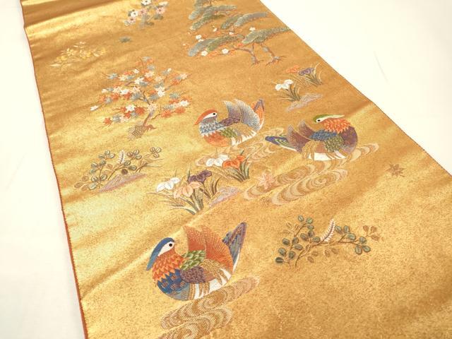 平和屋本店●太鼓柄袋帯 唐織 鴛鴦秋草絵巻 本金箔 金泥箔 正絹 逸品 DABG5070fe