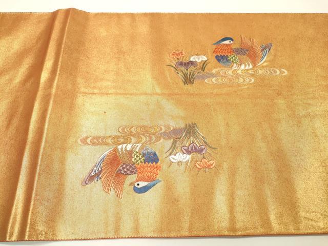 平和屋本店●太鼓柄袋帯 唐織 鴛鴦秋草絵巻 本金箔 金泥箔 正絹 逸品 DABG5070fe